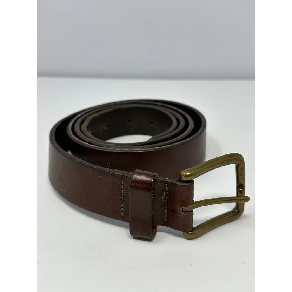 VTG LL Bean Belt Mens Sz 46 Genuine Full Grain Leather Brown Western Made in USA